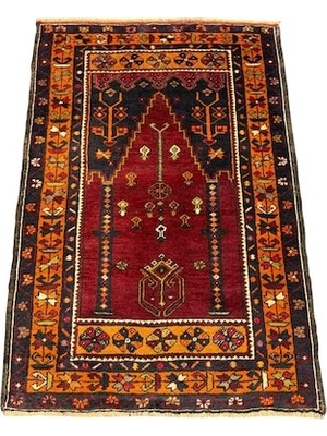 Burak Halı El Dokuma Az Hatalı Çamardı Namazlık 80X120 Kök Boya %100 Yün Namazlık Kırmızı