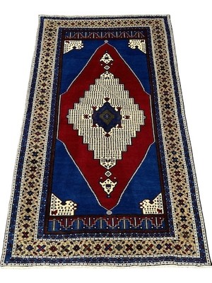 Burak Halı El Dokuma Sıfır Taşpınar Halısı 160X265 Lacivert Kırmızı Kök Boya Yün Halı