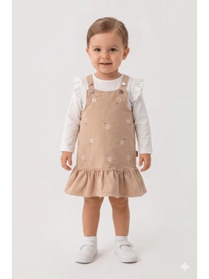 Mini Baray Gabardin Nakışlı Elbise 2 Li Takım (1 Yaş - 2 Yaş - 3 Yaş - 4 Yaş)