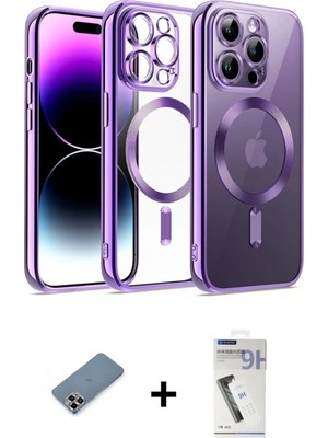 Marsilyan™- iPhone 12 Pro Kılıf Nova Işık Özel Seri - Şeffaf Uv Polymer Nano Ekran Koruyucu + Metal Kamera Lens Koruma Cam - Mr