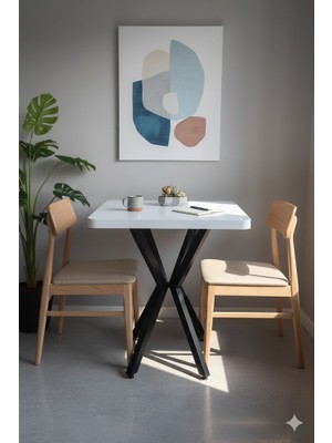HOLLKA Mdf Mutfak Masası,cafe Masası ,balkon Masası, Bahçe Restoran Masası Yemek Masası 70X70 Metal Ayak