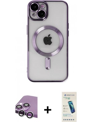 Marsilyan™- iPhone 14 Kılıf Nova Işık Özel Seri - Şeffaf Pasifik Cam Ekran Koruyucu + Raze Metal Kamera Lens - Gs