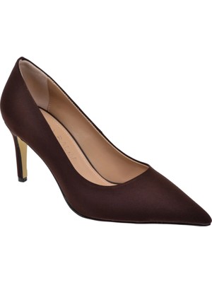 Pullman 8 cm Ince Topuk Kadın Stiletto PL-89GV   Kahve Saten
