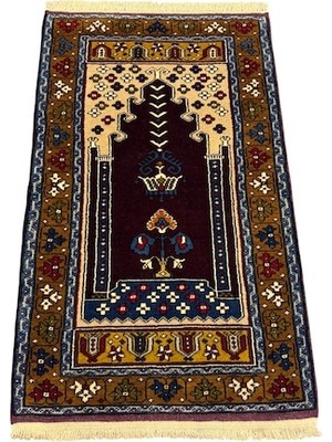 Burak Halı Yahyalı Halısı 80X130 Sıfır Kök Boya Seccade %100 Yün Özel Namazlık Renkli