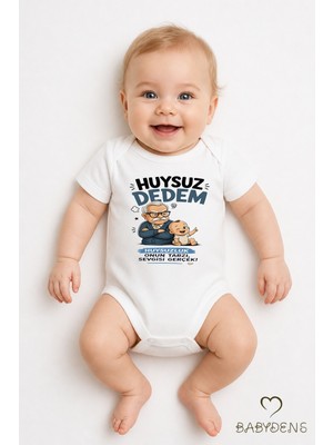 Babyden's Huysuz Dedem Baskılı Unisex Bebek Body %100 Pamuk – Yenidoğan Zıbın, Kısa Kol Çıtçıtlı Bebek Badi