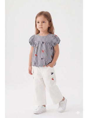 Mini Baray Kiraz Nakışlı Çizgili 2 Li Takım (2 Yaş - 3 Yaş - 4 Yaş - 5 Yaş)