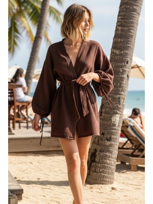 Combattente Yeni Sezon Müslin Kimono - Bağlamalı Kol Detayı, Lüks Oversize Kadın Kimono - Oeko-Tex Sertifikalı Kumaş
