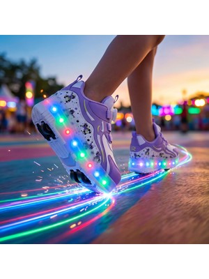 Rocky Patenli Işıklı Spor Ayakkabısı Mor & Tekerlekli Sneakers