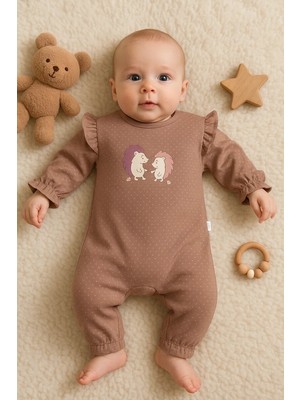 Uravas Store Kirpi Nakışlı % 100 Pamuk Kız Bebek Tulum