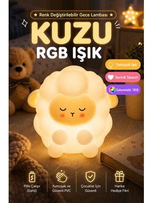 Kuzu Rgb Gece Lambası Dokunmatik Silikon LED Çocuk Odası Işık 10 cm Renk Değiştirilebilir