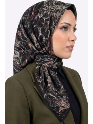 Hadiora Siyah Pudra Soyut Desenli Soft Eşarp