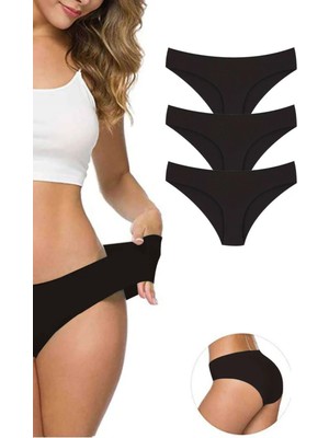 MidasTech 3 Adet Kadın Dikişsiz Lazer Kesim Esnek Iz Yapmayan Külot Siyah Mudanis Nemere