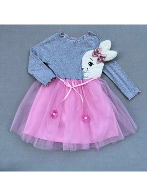 Uravas Store 5-6-7 Yaş Pelüş Tşan Desenli Kurdela Kuşaklı Astarlı Kız Çuk Tütü Elbise Pembe
