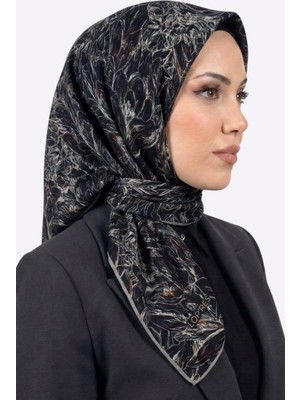 Hadiora Siyah Gri Soyut Desenli Soft Eşarp