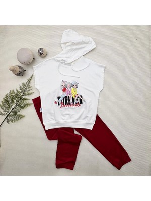 Uravas Store 3-4-5 Yaş Forever Cici Kızlar Baskılı Kapşonlu 2li Kız Çuk Takımı Kırmızı