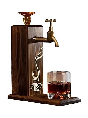 Uravas Store Bk Gift Özel Viski Baskılı Musluklu Doğal Ahşap Içki Standı, Içki Çeşmesi, Doğum Günü Hediyesi, Ev