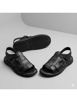 Kindep (Peker) Içi Dışı Hakiki Deri Günlük Çok Rahat Erkek Sandalet Black