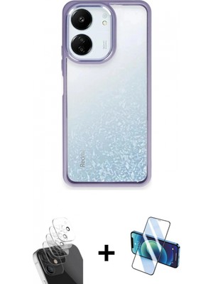 Marsilyan™- Redmi 13C Kılıf Nova Işık Serisi - Siyah 3D Antistatik Cam Ekran Koruyucu + Kamera Lens Koruma Cam - Sf