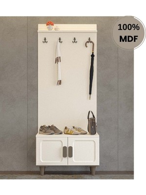 Flances Manolya Mdf Mdf Ayaklı Tasarım Askılıklı Portmanto Ayakkabılık