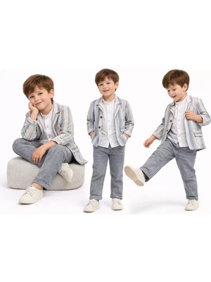 Uravas Store 1-5 Yaş Müslin Gömlekli Keten 3 Parça Çuk Takımı