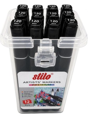 Stilo Çift Uçlu Premium Akrilik Marker Pp Kutu 12 Li Siyah