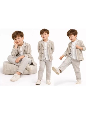 Uravas Store 1-5 Yaş Müslin Gömlekli Keten 3 Parça Çuk Takımı