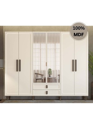Flances Manolya 6 Kapak Mdf Ayaklı Tasarım Gardırop