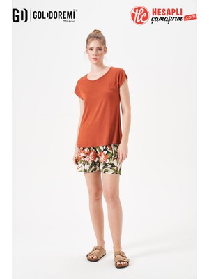 Gd Goldoremi 29156 Premium Kadın Açık Yaka Yazlık Kısa Kollu Şortlu Pijama Takım
