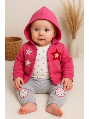Uravas Store Yıldız Nakışlı Kapişonlu Kız Bebek Takımı