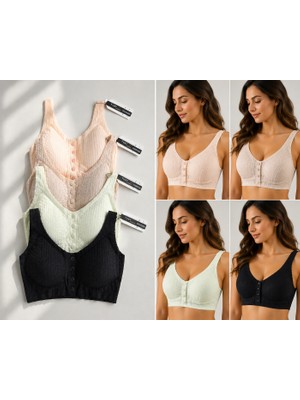 Seçkin 4’lü Düğmeli Dikişsiz Bralet Seti – Toparlayıcı, Konforlu, Günlük Kullanım Için (Siyah, Ten, Pudra, Mint)