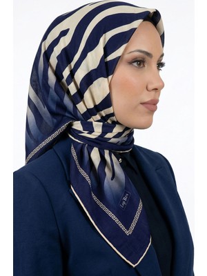 Hadiora Lacivert Bej Zebra Desenli Organik Pamuk Soft Eşarp