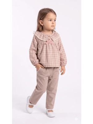 Mini Baray Ekose Gömlek Gabardin Pantolon Kız Takım 2 Li Takım (1 Yaş - 2 Yaş - 3 Yaş - 4 Yaş)