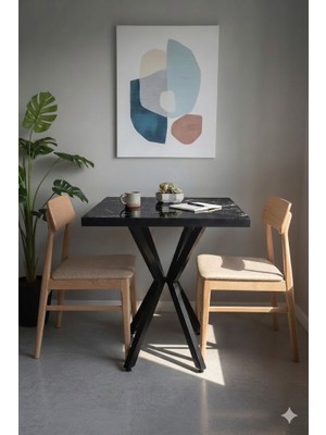 HOLLKA Mutfak Cafe Balkon Bahçe Restoran Yemek Masası 70X70 Metal Ayak Kalınlaştırmalı