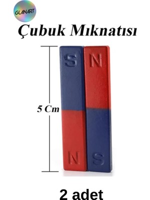 Glanart 2 Adet Çubuk Mıknatıs Okul Deney Çalışmaları Için Şekilli Çubuk Mıknatıs