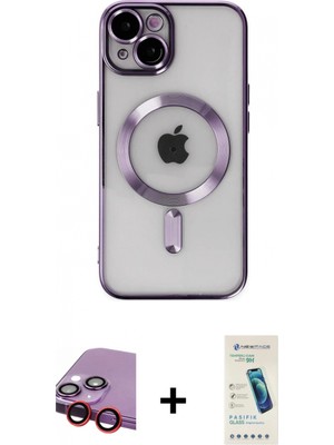 Marsilyan™- iPhone 14 Kılıf Nova Işık Özel Seri - Şeffaf Pasifik Cam Ekran Koruyucu + Raze Metal Kamera Lens - Kı