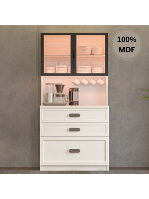 Flances Manolya Mdf Kahve Köşesi Dolabı Çekmeceli Işıklı