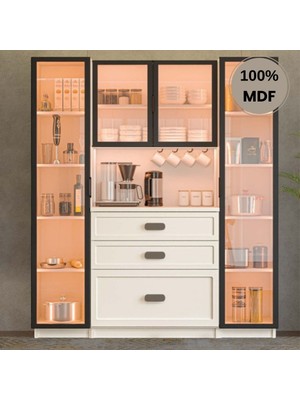 Flances Manolya Mdf Kahve Köşesi Dolabı Çekmeceli Işıklı