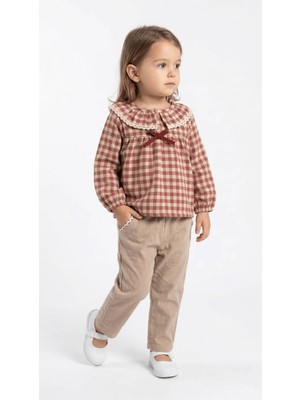 Mini Baray Ekose Gömlek Gabardin Pantolon Kız Takım 2 Li Takım (1 Yaş - 2 Yaş - 3 Yaş - 4 Yaş)