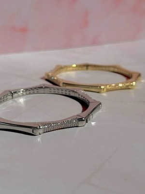 CHERIECHIC Jewels Kemik Köşeli Zirkon Taşlı Kelepçe Bileklik (S)