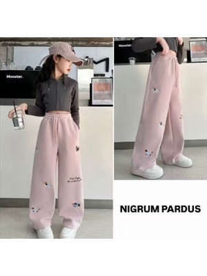 Nigrum Pardus Nıgrum Pardus Özel Seri Cute Puggy Baskılı %100 Pamuk Ispanyol Paça Kız Çocuk Yazlık Eşofman Altı