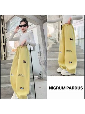 Nigrum Pardus Nıgrum Pardus Özel Seri Cute Puggy Baskılı %100 Pamuk Ispanyol Paça Kız Çocuk Yazlık Eşofman Altı