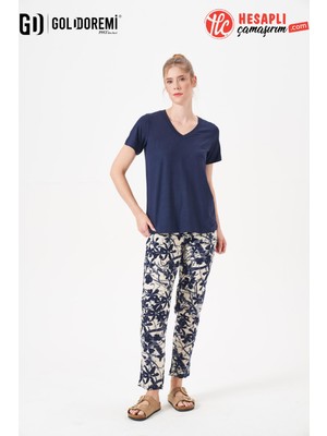 Gd Goldoremi 29160 Premium Kadın V Yaka Yazlık Rahat Kesim Kısa Kollu Pijama Takım