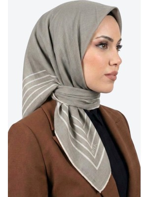 Hadiora  Ekru Çizgili Organik Pamuk Soft Eşarp
