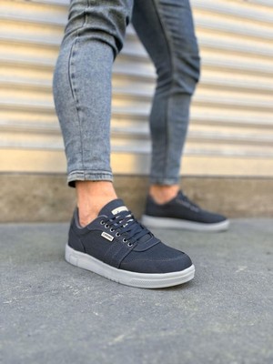 JY0118 Rex Bağcıklı Keten Kumaş Erkek Günlük Sneaker Ayakkabı Kgt - Füme
