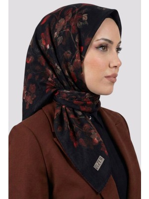 Hadiora  Siuah Bordo Çiçek Desenli Organik Pamuk Soft Eşarp