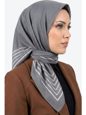 Hadiora  Gri Çizgili Organik Pamuk Soft Eşarp