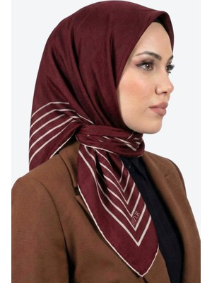 Hadiora  Bordo Çizgili Organik Pamuk Soft Eşarp