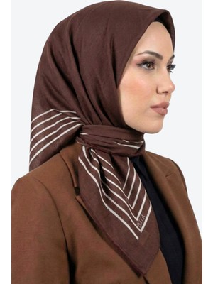 Hadiora  Kahve Beyaz Çizgili Organik Pamuk Soft Eşarp