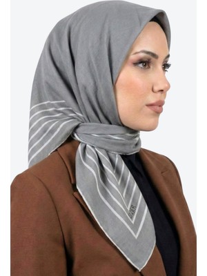 Hadiora  Açık Gri Çizgili Organik Pamuk Soft Eşarp