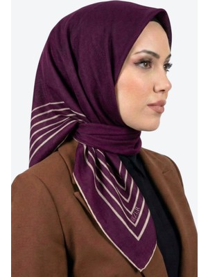 Hadiora  Mürdüm Çizgili Organik Pamuk Soft Eşarp